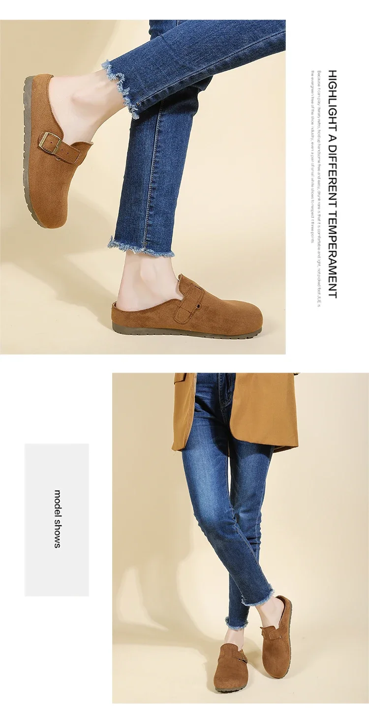 Damen-Freizeitsandalen, Slipper im koreanischen Stil, flache Loafer, rückenfreie Slipper, trendige Alltagsschuhe für draußen. – Detail 7