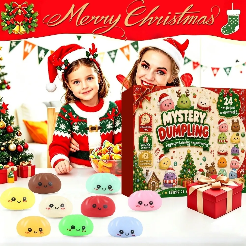 24Pcs Countdown Calendar Christmas Fidget Toy Set Christmas Toy Dumpling Squishy Pinch Toy Kit Colorful 24Pcs