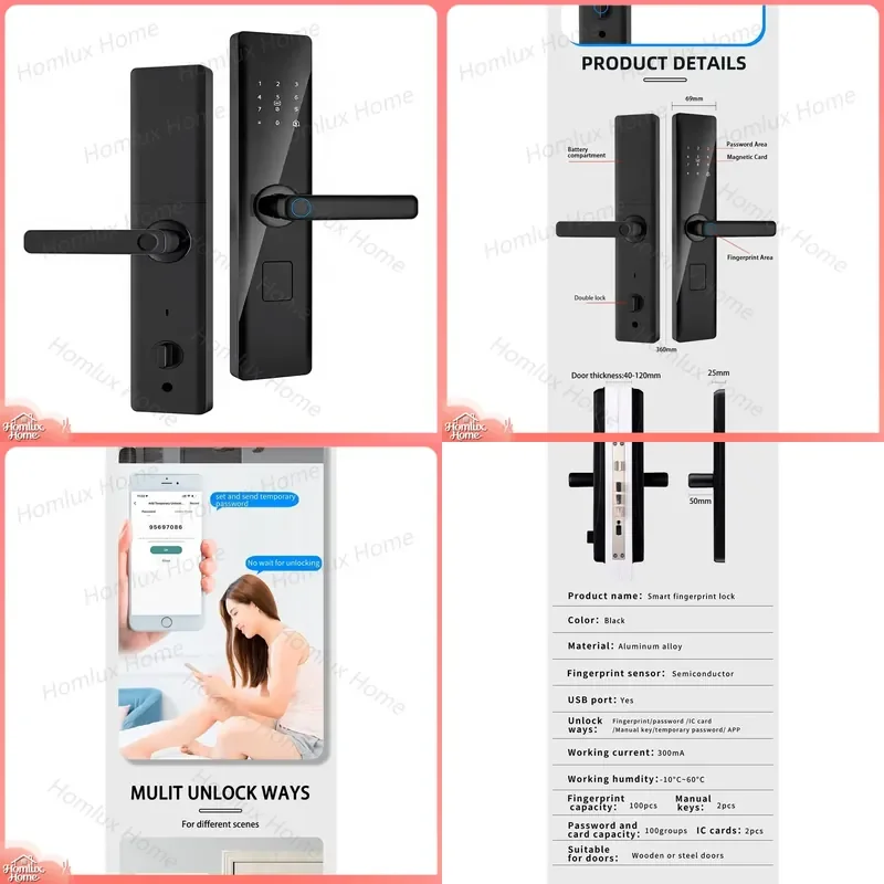 Smart Door Lock with Fingerprint Password WiFi Connectivity Embedded Design Multilingual Support for Apartment Hotel Home