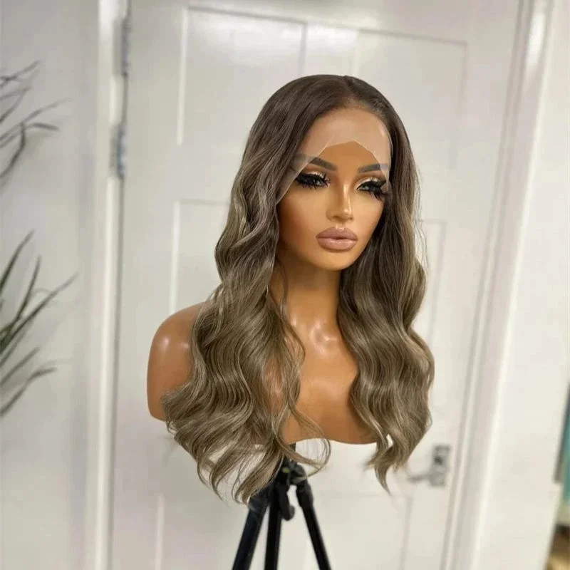 Realistic Look Wig Ombre Caramel Brown Synthetic Lace Front Wig Trendy Body Wave Wigs For Women Original Factory Wigs Daily Use