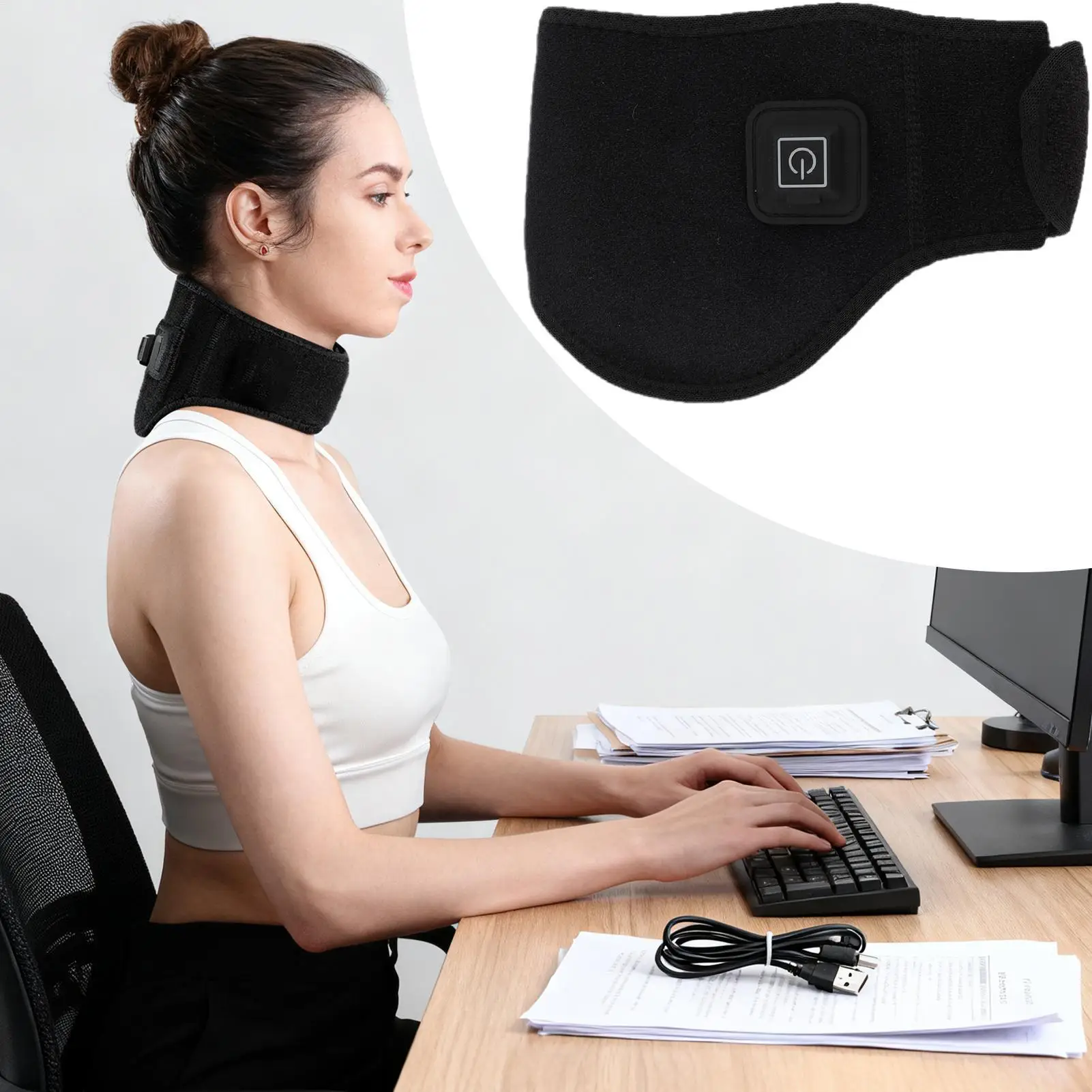 Neck Heating Pad 3 Temperature Settings Heater Adjustable Strap Heated Neck Scarf for Cervical Discomfort Relief Women Men