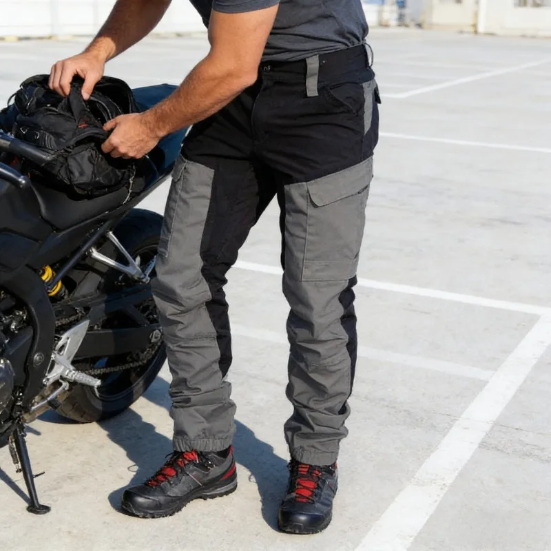 Men New Slim Outdoor Motorcycle Cargo Pants Multi Pocket Color Block Casual Street Style Durable Utility Fit Gear