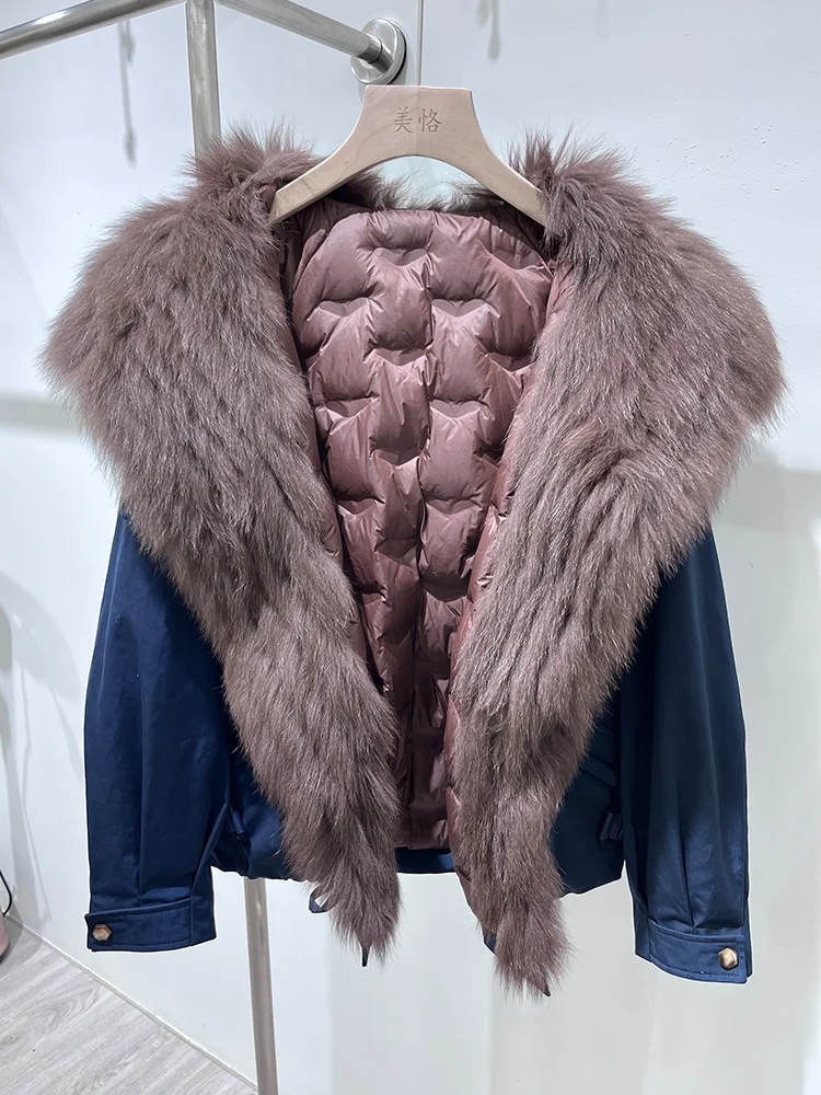 2025 chaquetas de plumas de ganso cálidas de invierno para mujer, cuello de piel de zorro Real Natural, prendas de vestir gruesas para mujer, abrigos, chaquetas acolchadas, gran oferta