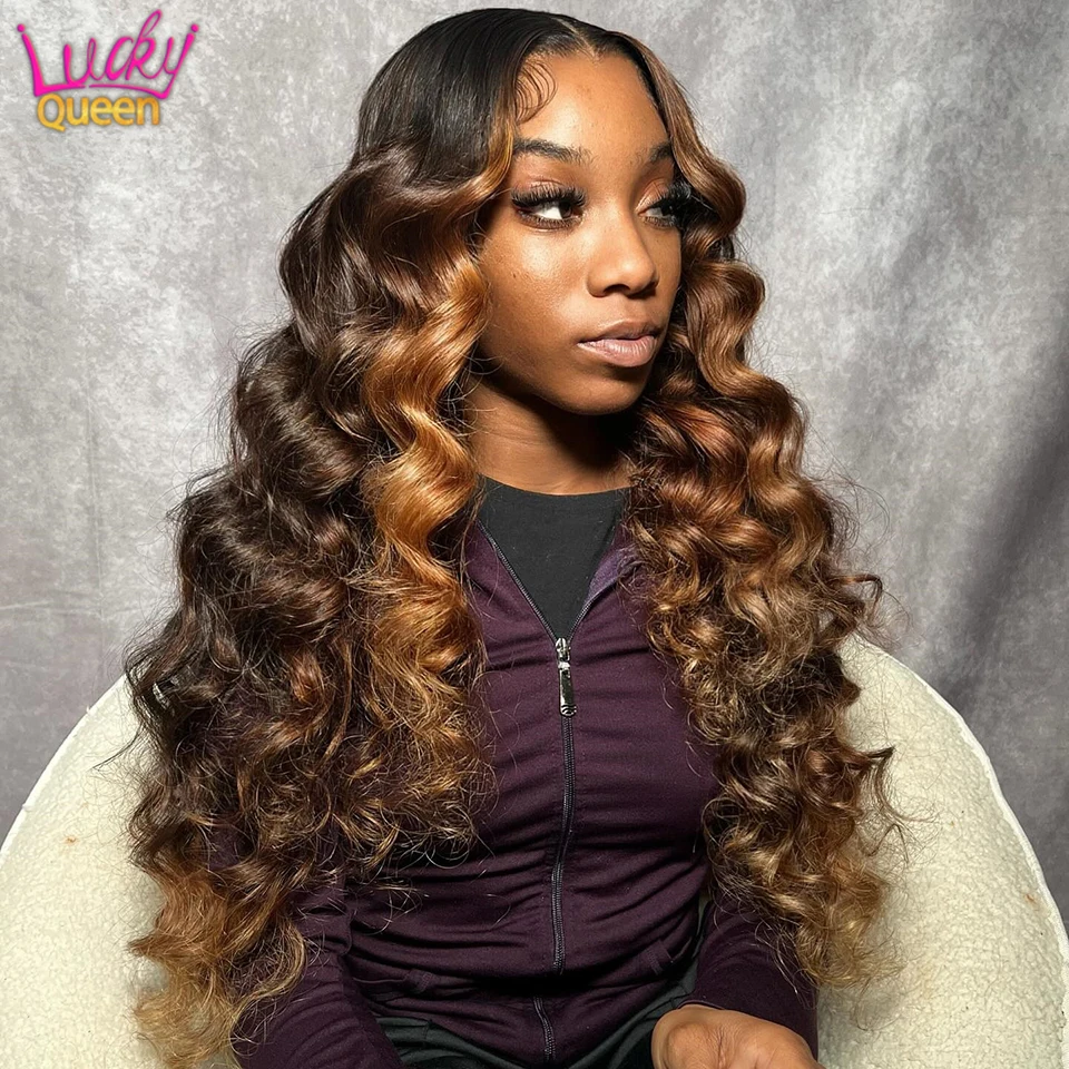 4 30 Blonde  Stripe Colored Body Wave Lace Front Wigs Human Hair 13x4 13X6  Transparent Lace Front Wigs for Women 180% Density