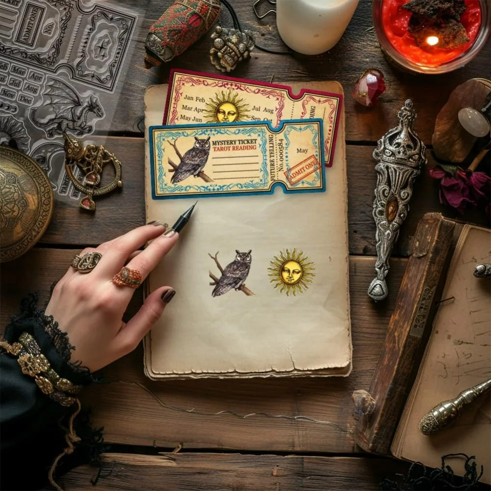 Magic Ticket Dragon Moon Clear Stamps for Card Making Owl Clear Silicone Stamp Moon Silicone Clear Stamps Seal Transparent