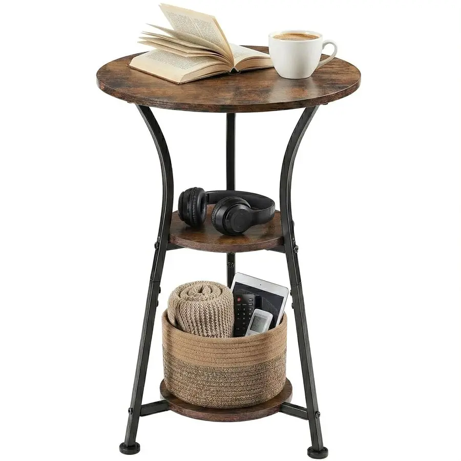 

Small Round End Table for Narrow and Small Space, 3Tier Round Accent Couch Beside Table, Modern Side Table Corner Sofa Table Nig