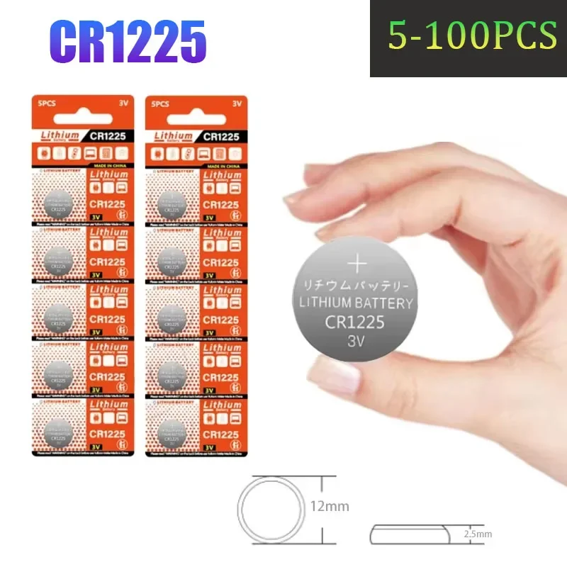 

5-100PCS CR1225 Lithium Battery New 3V 55mAh Button Battery Suitable for Electric Toys Calculator Watch Car Key Remote Control