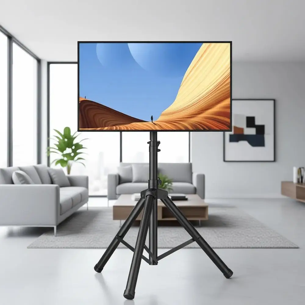 Adjustable Height Portable Floor TV Stand for 26-65 Flat/Curved TVs, Supports Up to 77lbs