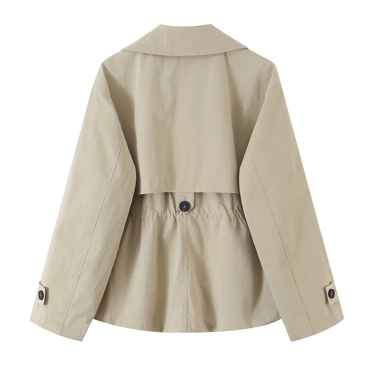Damen-Trenchcoat mit Reverskragen, schick, verstellbarer Doppelzugband-Taille, Ein-Knopf-Verschluss, einfarbig, modisch, lässig – Detail 3