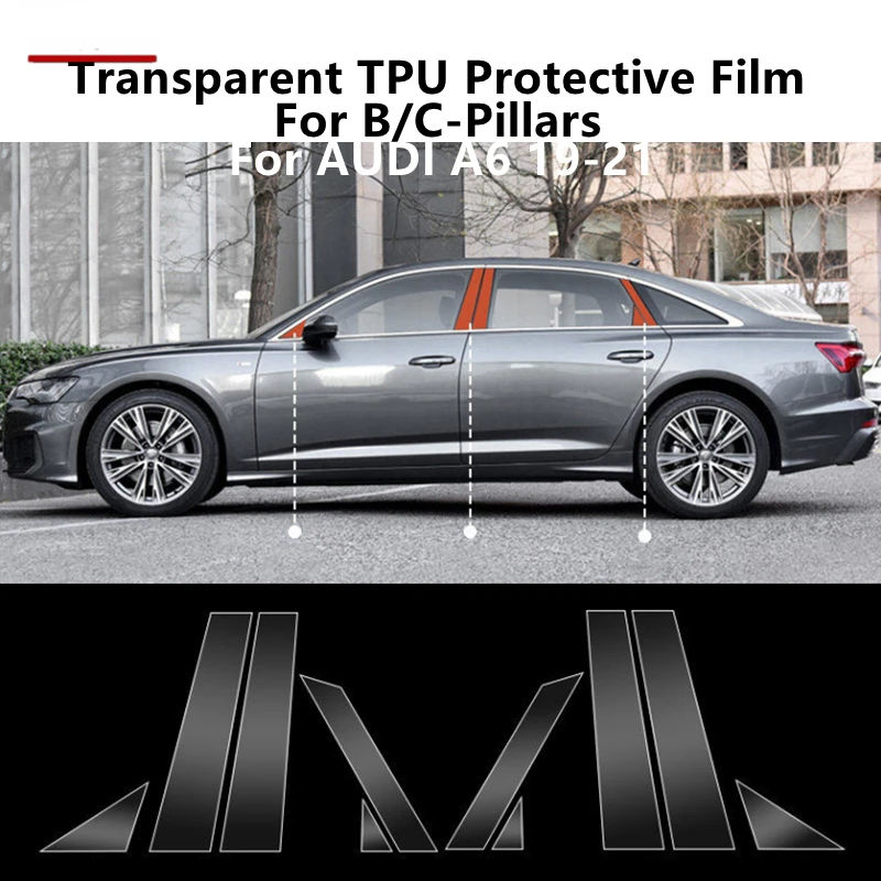 

For AUDI A6 19-21 B/C-Pillars Transparent TPU Protective Film Anti-scratch Repair Film Accessories Refit