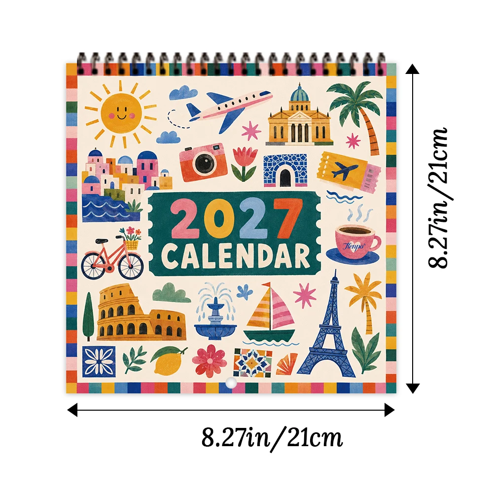 1pc 2027 Travel Enthusiasts Custom Calendar - Personalized Wall Calendar. Upload 6 Photos, Birthday, Christmas, New Year Gift