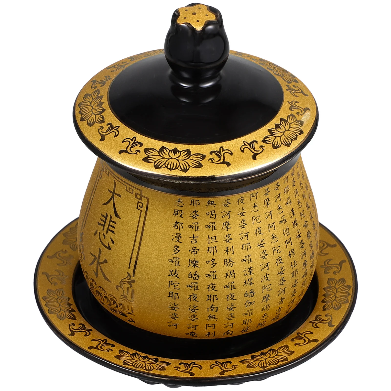 

Ceramic Buddha Worship Cup with Tray Exquisite Relief Lotus Design Multi-Functional Offering Container for Home Temple