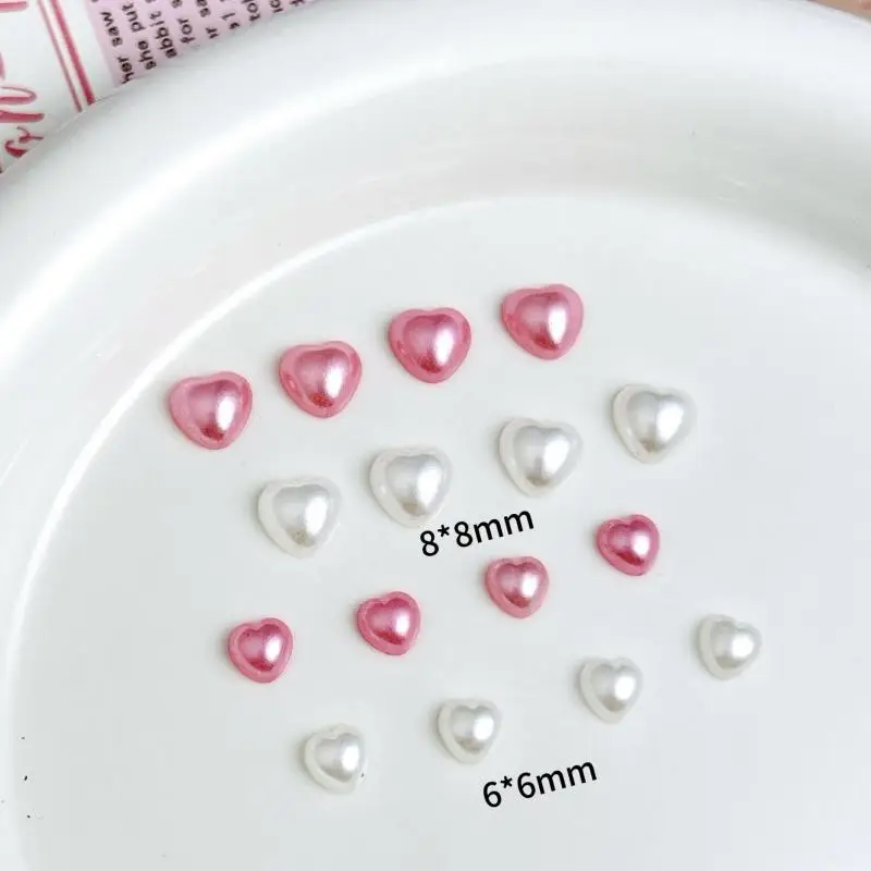 50PCS Minimalist Heart Pearl Nail Art Decorations Simulated Pink White Pearl Glossy Nail Charms Accessories for DIY Sweet Nails