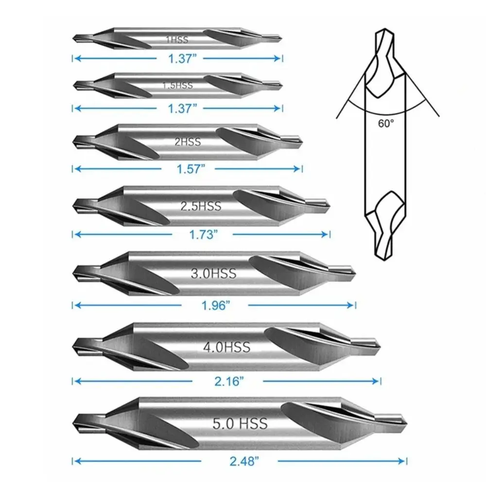 Juego de brocas centrales HSS de 7 Uds., broca de núcleo de 60 grados, herramienta eléctrica, perforación de Metal para torno metalúrgico 1/1, 5/2/2, 5/3/4/5mm