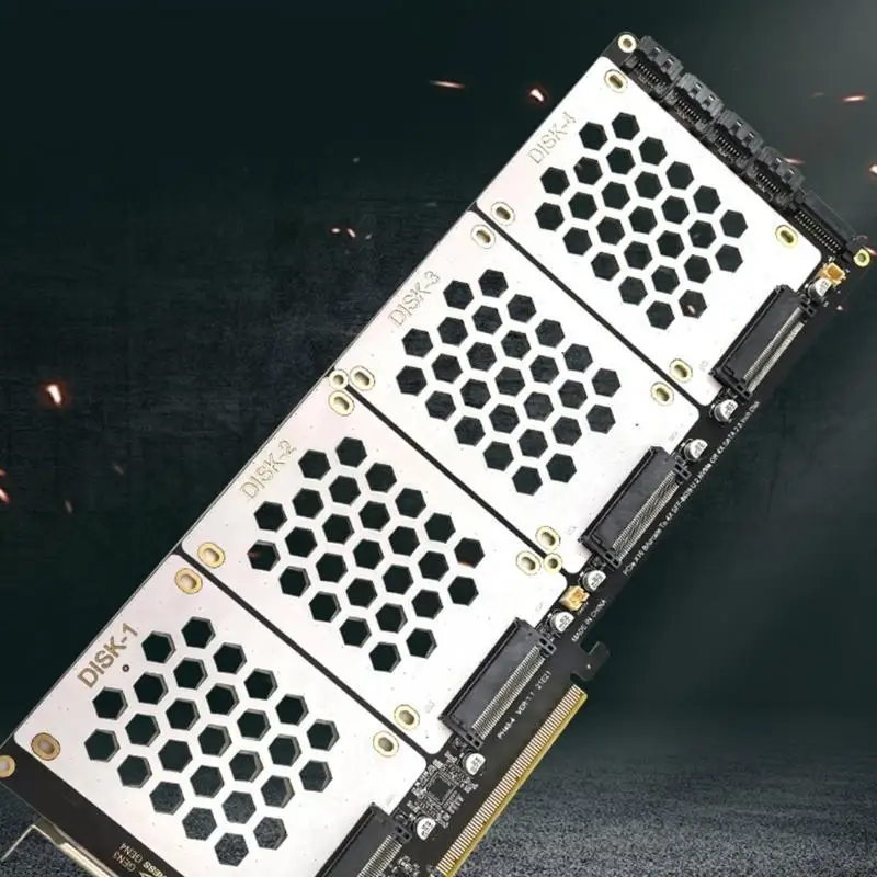 31BA M.2 SFF8639 NVMe Solid Disk Expansion Card, Fits 4 Disks into PCIe X16 Slot For Motherboards Support PCIE X4X4X4X4X4 Split