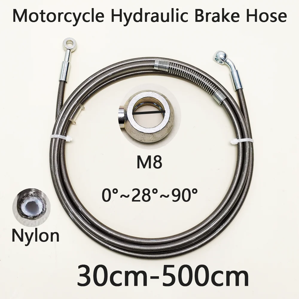 

Silver 0°~28°~90° 30-500cm M8 Motorcycle Hydraulic Reinforced Brake Clutch Oil Hose Cable Line Pipe For ATV Dirt Pit Racing Bike