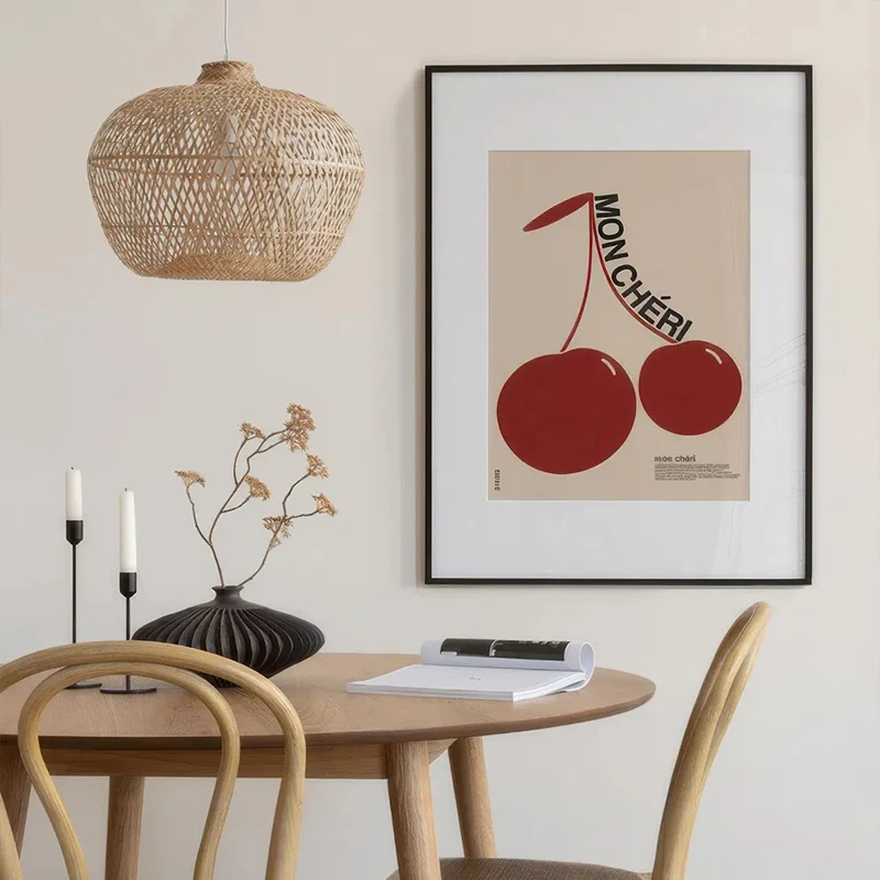 Retro Fine Art Maximalist Mon Cheri French Cherry Quotes Wall Art Canvas Painting Posters Prints Living Room Home Decor Gift