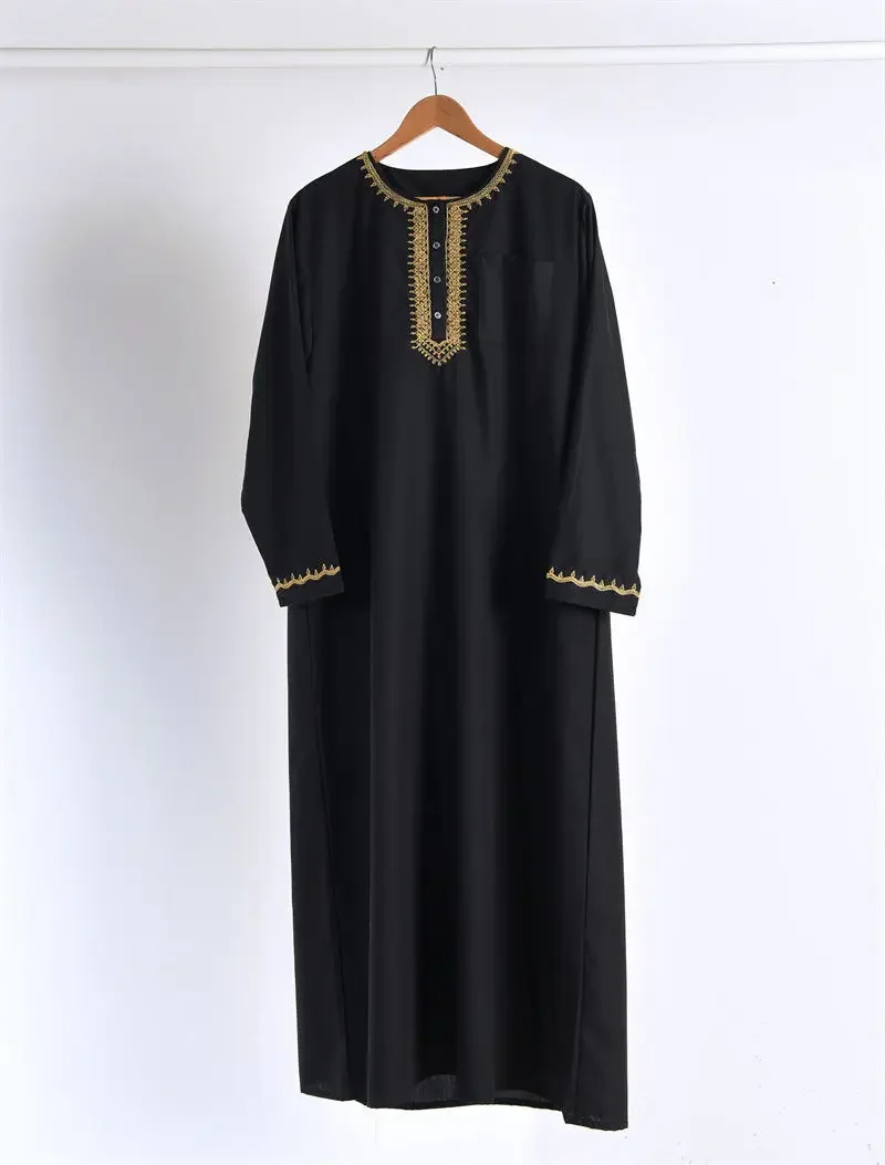 Loose V-neck Robe New Saudi Arabian Mens Embroidered Robe Dubai Embroidered Men Robe