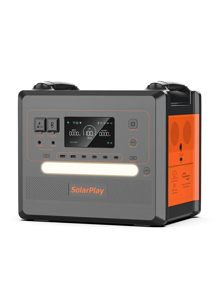 Solarplay Q2402M – przenośna stacja zasilania o mocy 2500 W i pojemności 2304 Wh, z akumulatorem LiFePO4, generator solarny, szybkie ładowanie w 1,5 godziny, 4 gniazda AC, idealna do użytku domowego, — 2