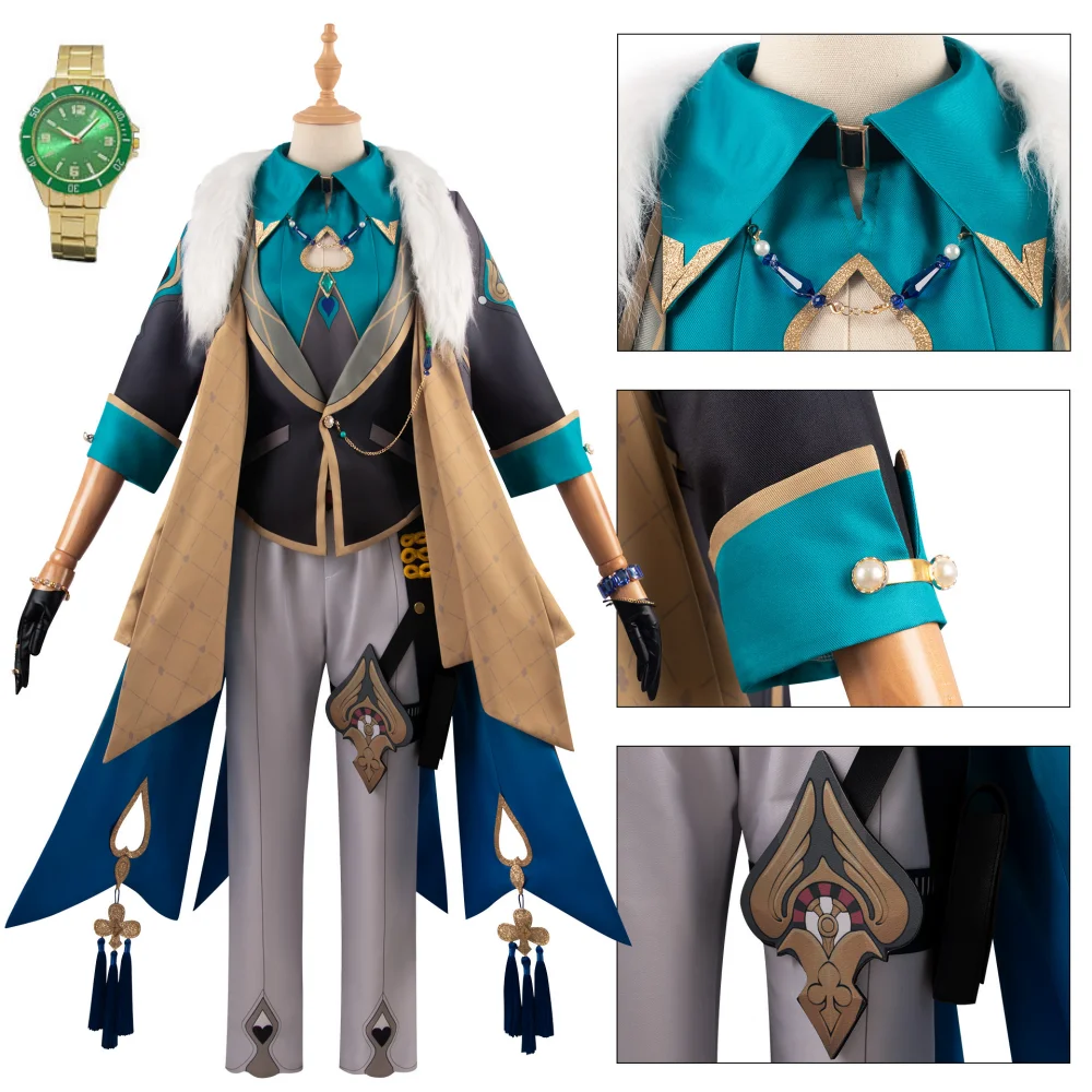 Honkai Star Rail Aventurine Cosplay Costume Women Man Uniform Outfit Honkai Aventurine Wig Tattoo Sticker Halloween Cos Costumes