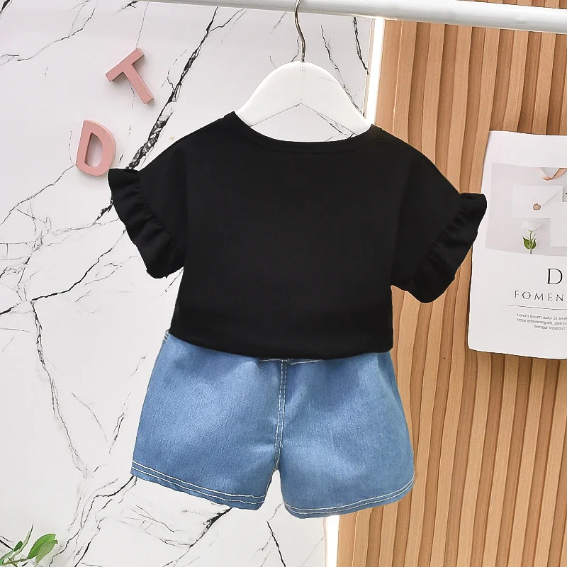 Baby Girls Clothes Sets 2024 New Summer Fashion Cute Suits Children T-Shirt Denim Shorts 2Pcs Kids Cotton Outfits Kids Tracksuit