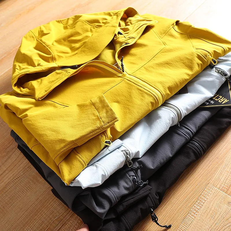 

Men's Fce Lined Soft ell Jaet Windproof Waterproof Hooded Spring Early Classic Tribute Long Sve Stand Fit Outerwear