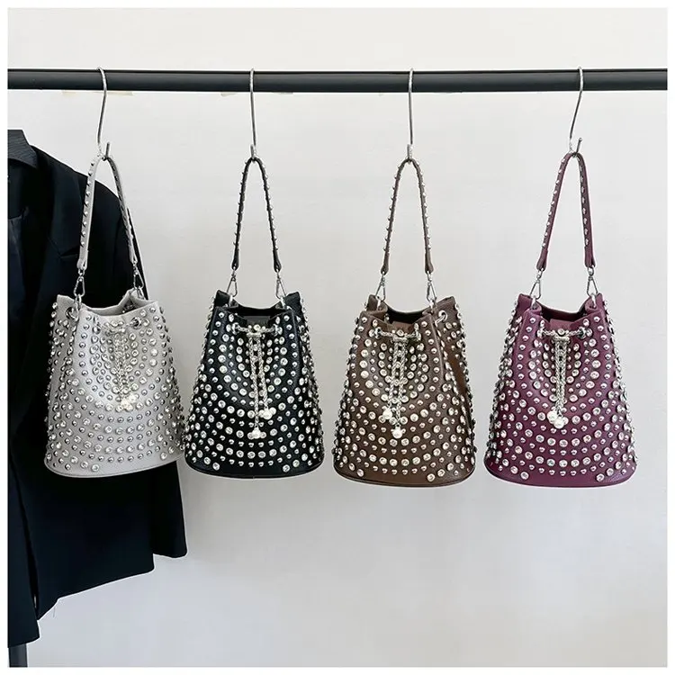 

2025 Edgy Bucket Bag, Fashion Top Handle Purse for Women, Motorcycle Shoulder Tote, Minimalist Day-to-Night Bag, Textured Sling