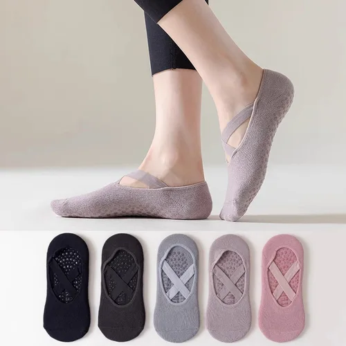 Imagen 2 del producto 5 pares de calcetines de yoga antideslizantes para mujer para danza, Pilates, gimnasio, calcetines invisibles de algodón transpirable con agarre de silicona, entrenamiento en interiores