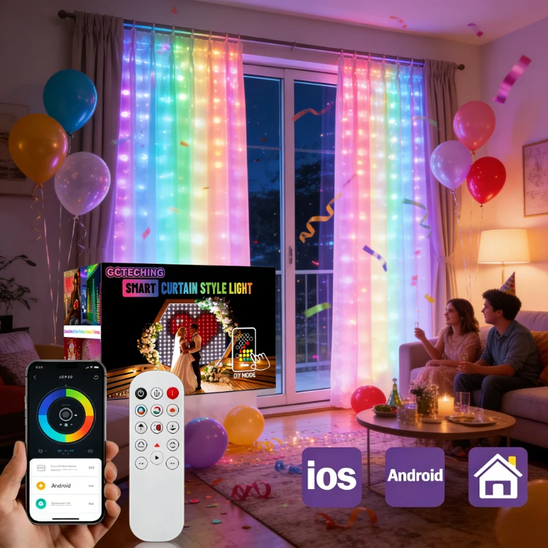 LED Curtain String Lights DIY Creative Pattern Fairy Lights USB Remote Control for Bedroom Outdoor Holiday Window Decor