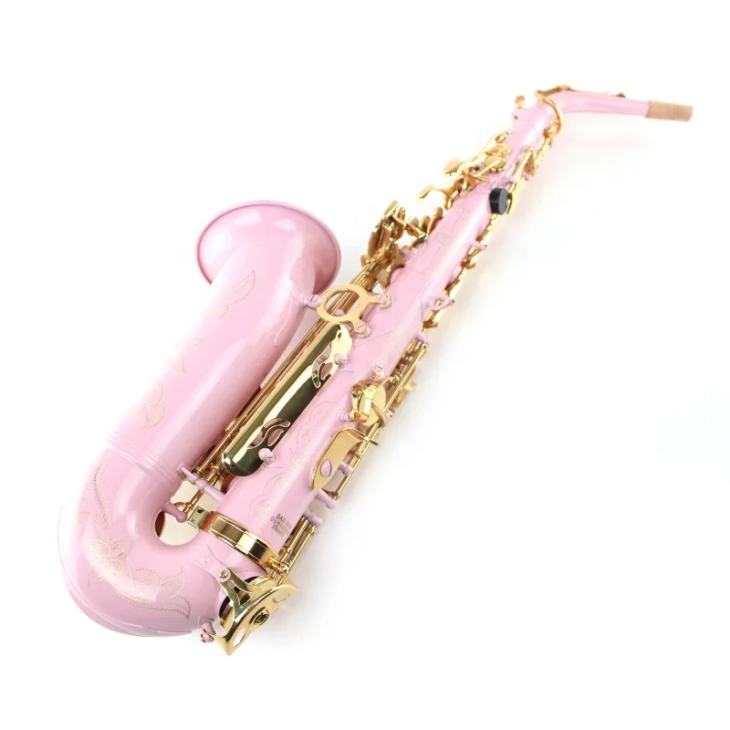 Professional E-flat Alto Saxophone with Bright Pink Carving All Over