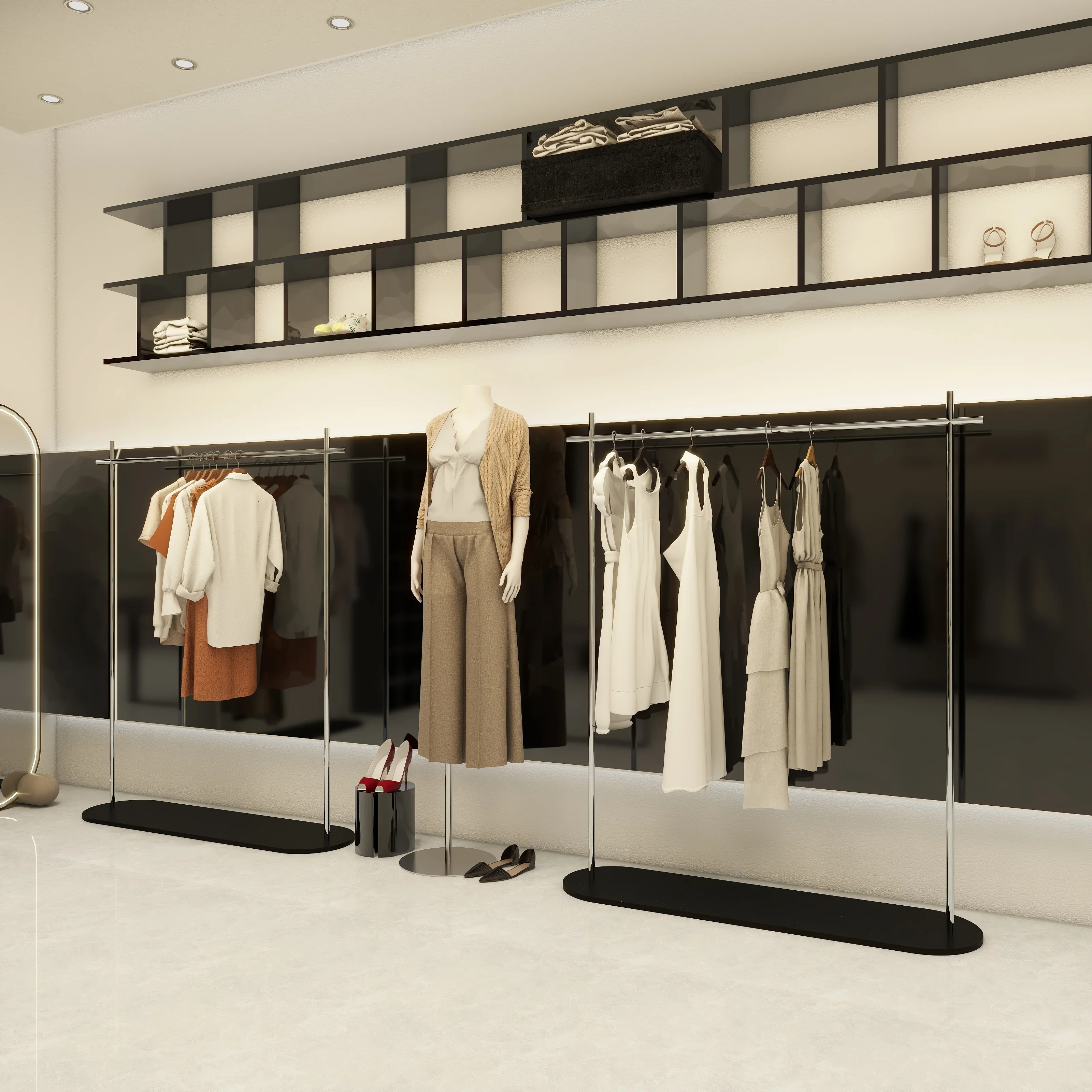 Clothing store display rack Floor-to-ceiling stainless steel black clothes rack store-specific display