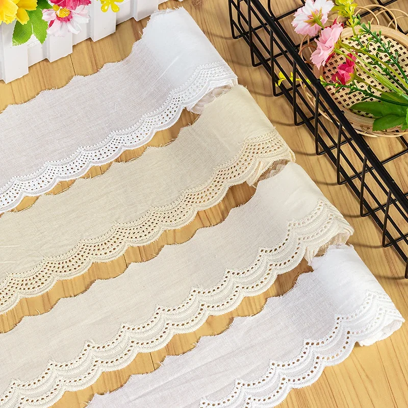 3Yards Luxury White Beige Embroidery Flower Cotton Fabrics Lace Women\'s Clothing Collar DIY Lace Trim Embroidered Lace Fabrics