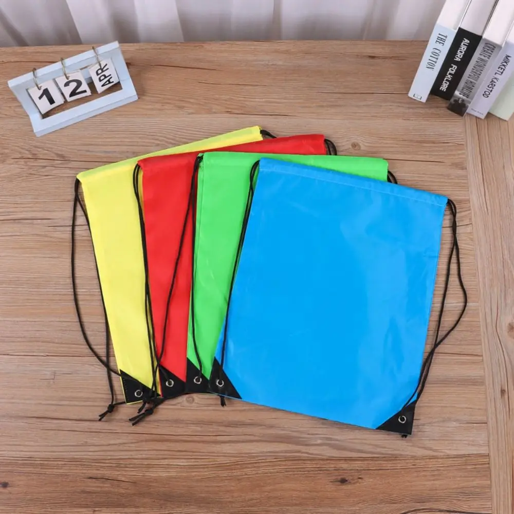 Nylon Drawstring Backpack Shoulder Bag Folding Storage Bag Shopping Bag Basketball Storage Bag Solid Color Gym Sports Backpack