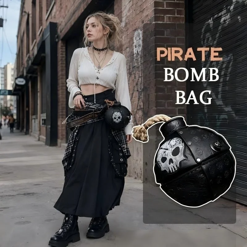 Vintage Pirate Bombs Shape Crossbody Bag Skull Print Leather Shoulder Purse Gothic Handbag Halloween Party Costume Accessories