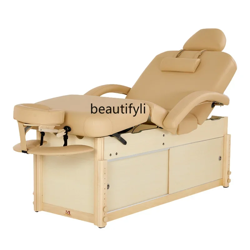 Fixed Beauty Salon Medical Massage Facial Bed Solid Wood Massage Yard with Locker Diagnostic Couch