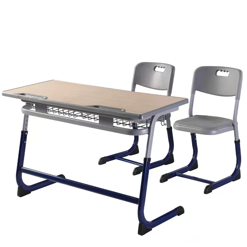 Metal Frame Two Seater Wooden School Furniture Desk and Chair for School