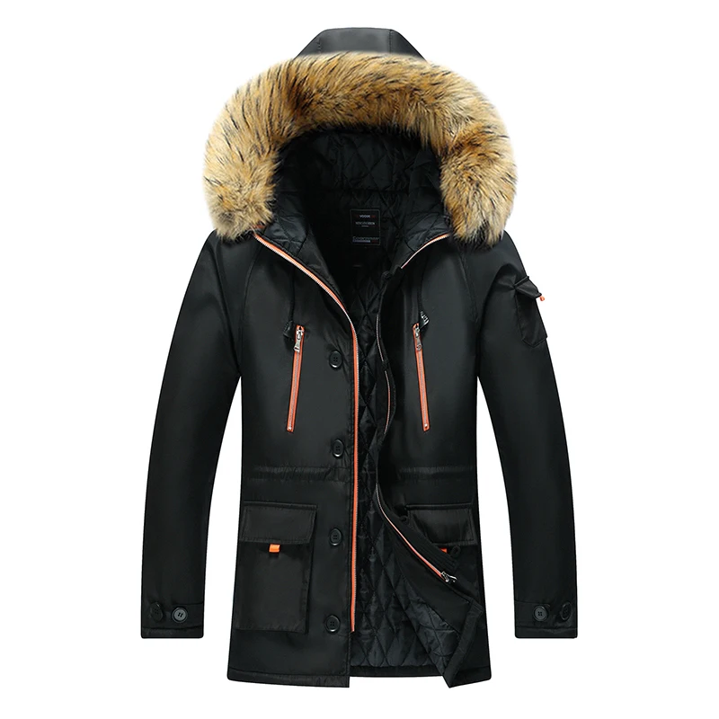 Parka de talla grande para hombre, abrigo cálido y grueso con capucha a prueba de viento, Parka informal clásica a la moda con cuello de piel,