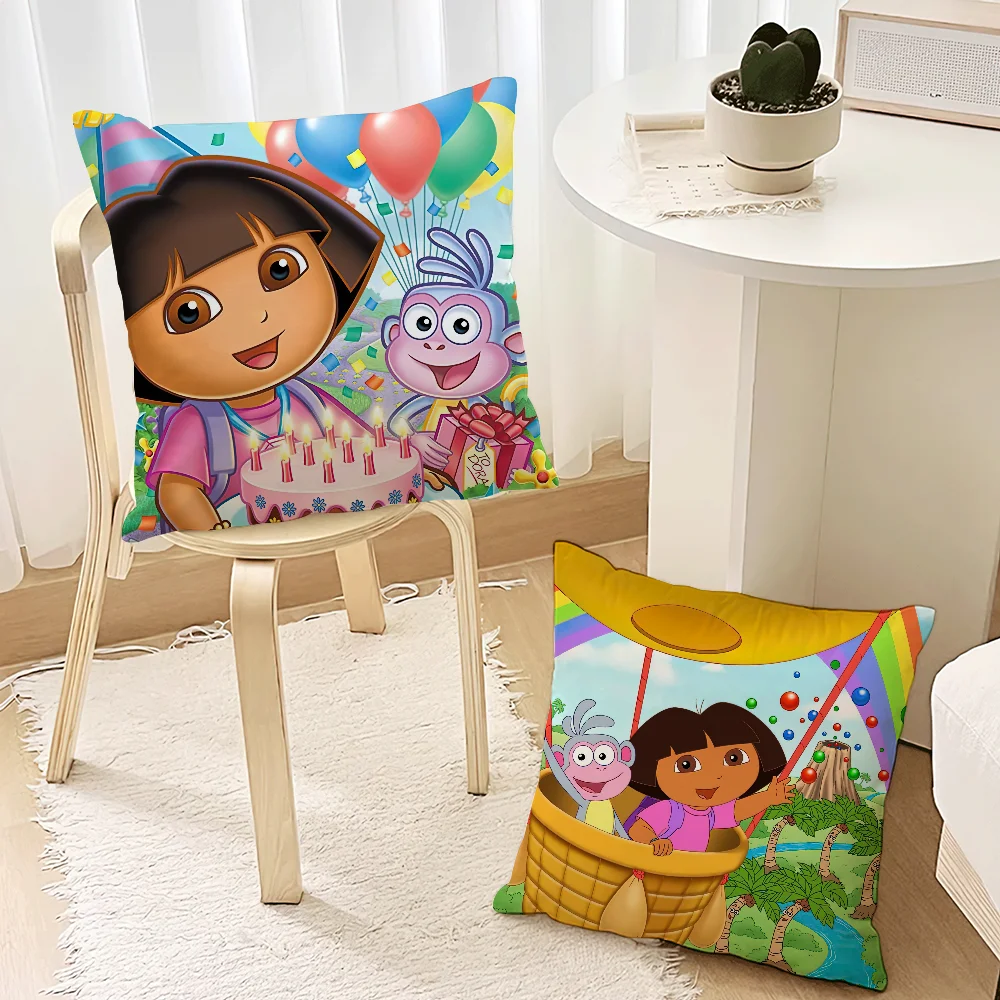 Cartoon d-dora the e-explorer Pillow Case Living Room Accent Couch Back Support Square Lounge Restful Nap Companion ﻿