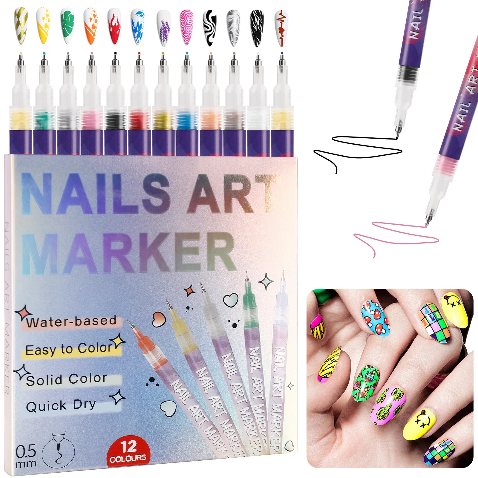 

Nail Art Pen Set - Colored Hand-painted Nail Stringing Pens Graffiti Nail Painting Pens for Dots and Line Drawing