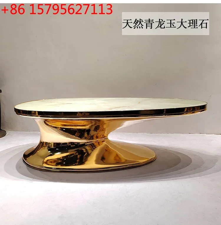 

Home oval shaped fiberglass creative stainless steel coffee table, light luxury marble coffee table, living room
