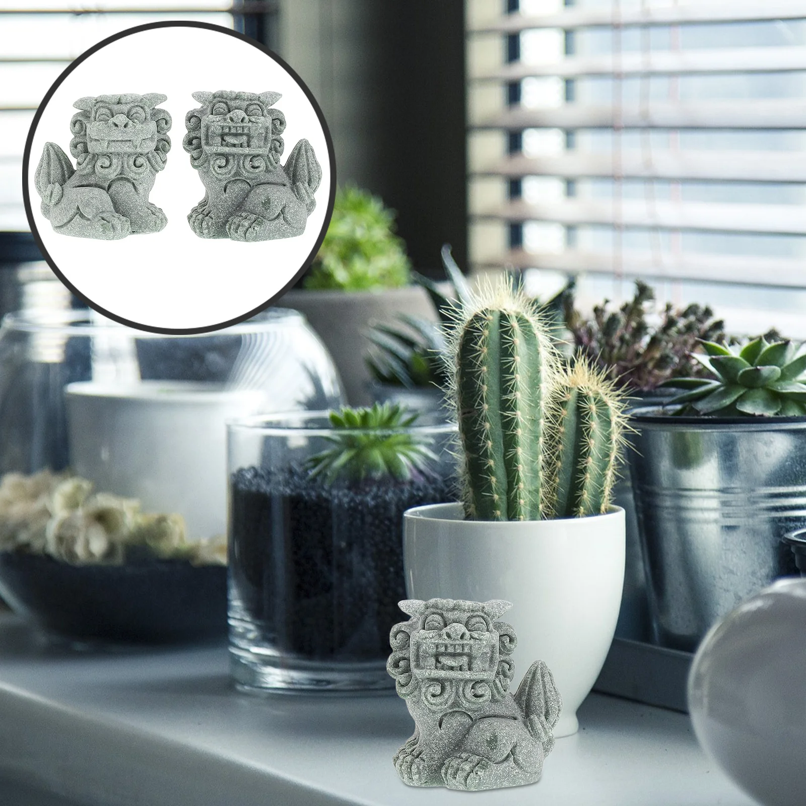 

North Lion Ornament Asian Aquarium Decor Style Stone Sculptures Decorative Ornaments Animal