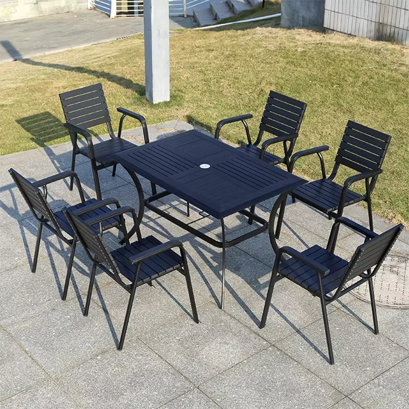 New Minimalist Square Table for 6 People 120cm Rectangular Wood-plastic Dining Table Metal Iron Modern Furniture Outdoor Table