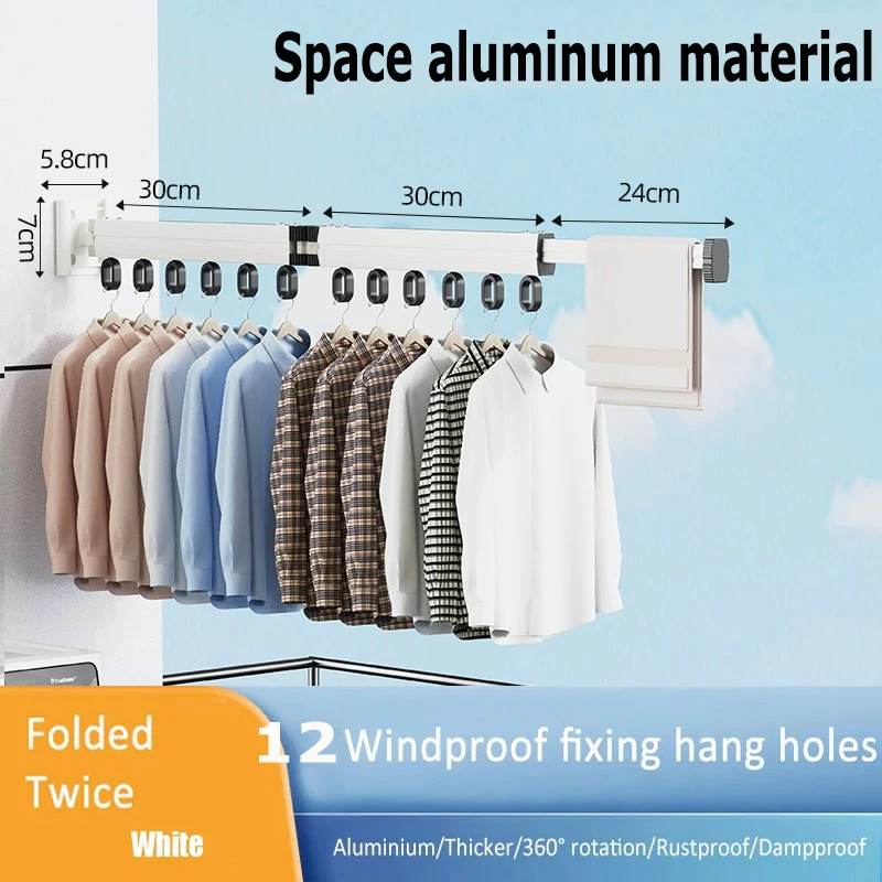 Space Saver Clothes dryer,White Aluminum Alloy Folding Drying Rack, Clothes Drying Rack,  Wall-mounted Collapsible Drying Rack,