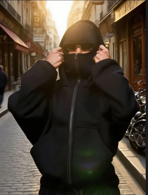 

Streetwear Y2K Men and women Gothic Harajuku Winter New item double hooded Sweatshirt Men's hooded mask zipper sportswear