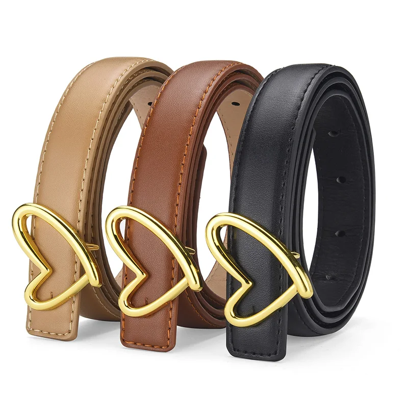

Женский ремень, 1 шт., модный ремень с пряжкой в форме сердца, высококачественный тонкий ремень из искусственной кожи, повседневный универсальный трендовый ремень для джинсов, женский ремень