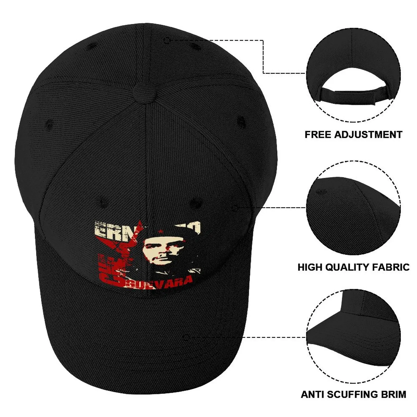 Che Guevara Baseball Cap Fitted Big Head Baseball Hat Custom Polyester Summer Wholesale Cap