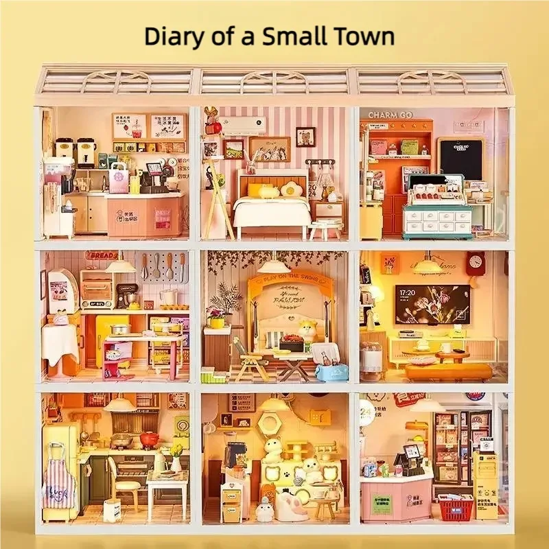 

DIY handmade cottage miniature scene, playing house, assembling building blocks, toys