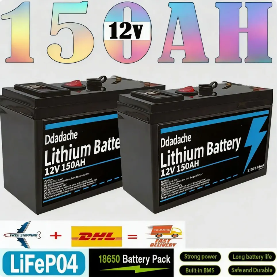Batería de Litio LiFePO4 de 12V 150Ah para Carga Solar, Aplicaciones de Pesca, Náutica, Camping y Uso Fuera de la Red con Puerto USB