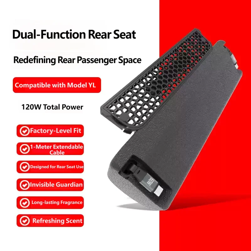 Rear Screen Expansion Dock For ‌Refreshed Tesla Model YL/Y/3 2025 2026 Rear Air Vent USB HUB Fast Charging Telescopic Cable