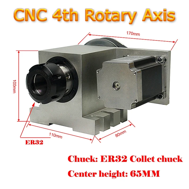 

CNC 4th Axis Rotary Axis 3M-6-ER32 with ER32 Collet Chuck Dividing Head For CNC Router Engraving Machine with 57 Stepper Motor